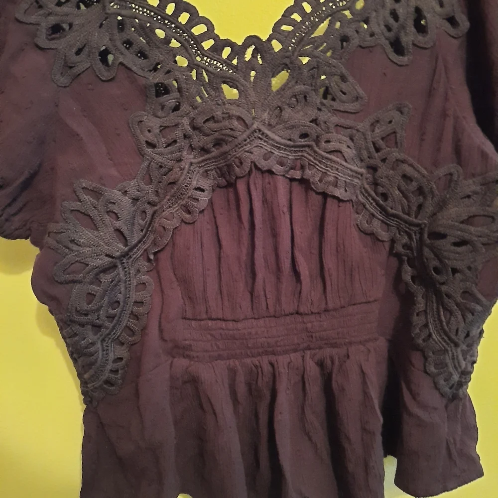 Free People Sweet Roses Pullover Blouse Navy XS - Picture 8 of 11